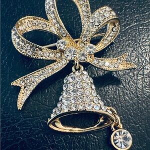 Vtg Elegant Gold and Silver Crystal Bell Brooch
